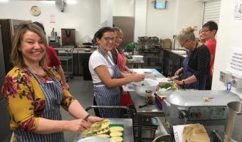 School catering staff in the Orkney Islands take part in a Food for Life Scotland training session before the pandemic