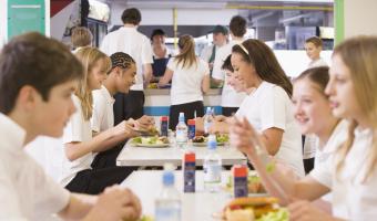 Schoolchildren eating lunch