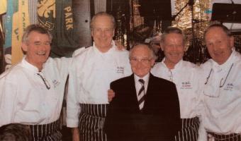 Ron with some of his former students who cooked for him at the 75th anniversary of 4th Worcester Park Scout Group in 2008.