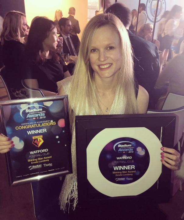 Emelie Lundberg was awarded the Shining Star Award Global services company, Sodexo, scooped a record 10 awards and F3 won the Shining Star at The Stadium Events and Hospitality Awards 2019.
