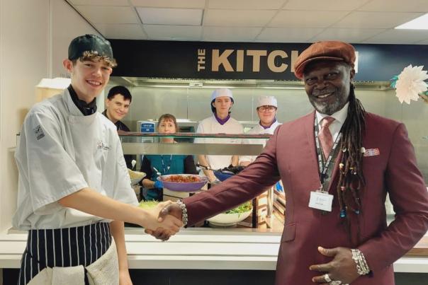 Celebrity chef Levi Roots visits hospitality & catering students