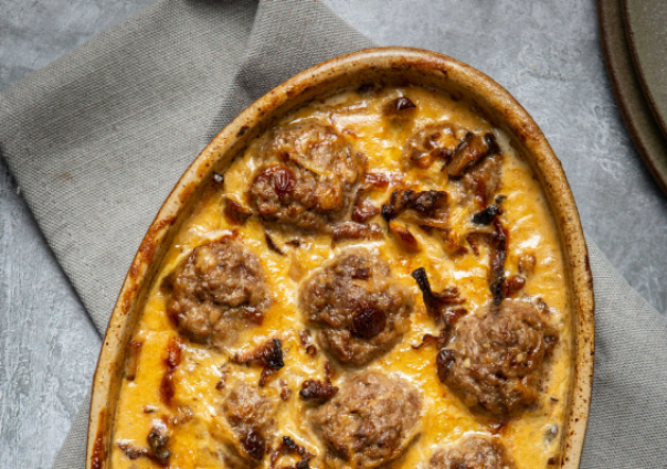 Tommy Banks’ Roast hogget meatballs in a creamy cep sauce 