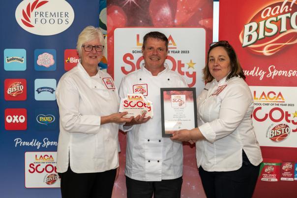 Winner Paul Hardy with LACA's Carol Harwood and head of judges Louise Wagstaffe