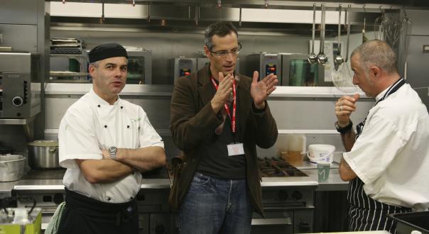 Teddington School head chef Phil Wilkins with Phil Howard and Cucina executive chef Ian Morgan