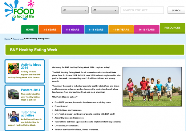 Screengrab of British Nutrition Foundation web page on healthy eating week