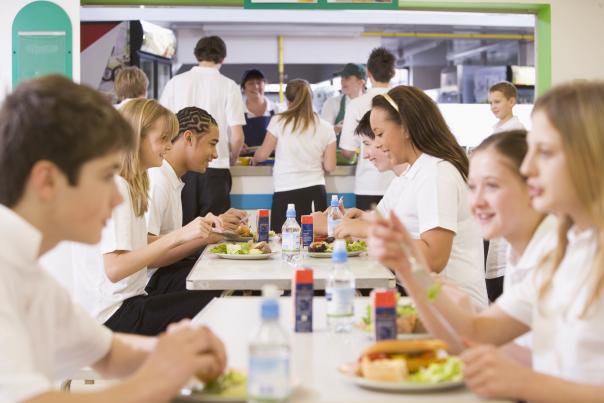 Schoolchildren eating lunch